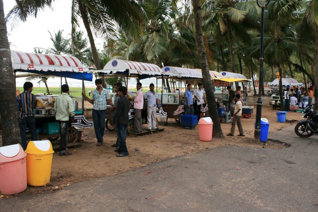 Street Food and Chaat Stalls Outside Miramar Beach, Goa